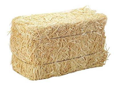 A bundle of hays is tied up by baling wires.