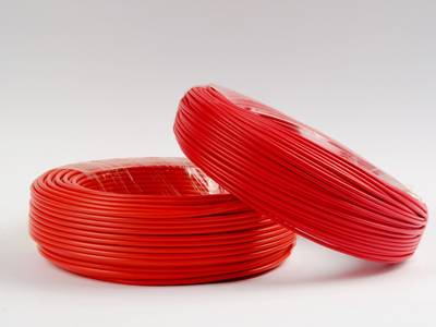 Two coils of red PVC coated wire to be shown.