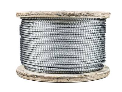 A spool of steel rope made of redrawing galvanized wire.